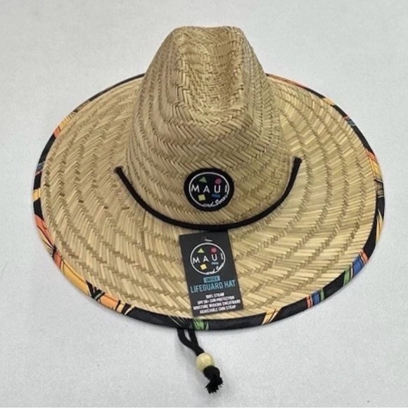 Maui and Son Unisex Lifeguard Straw UPF 50+ Hat, Beige/Black, One Size - Picture 1 of 3